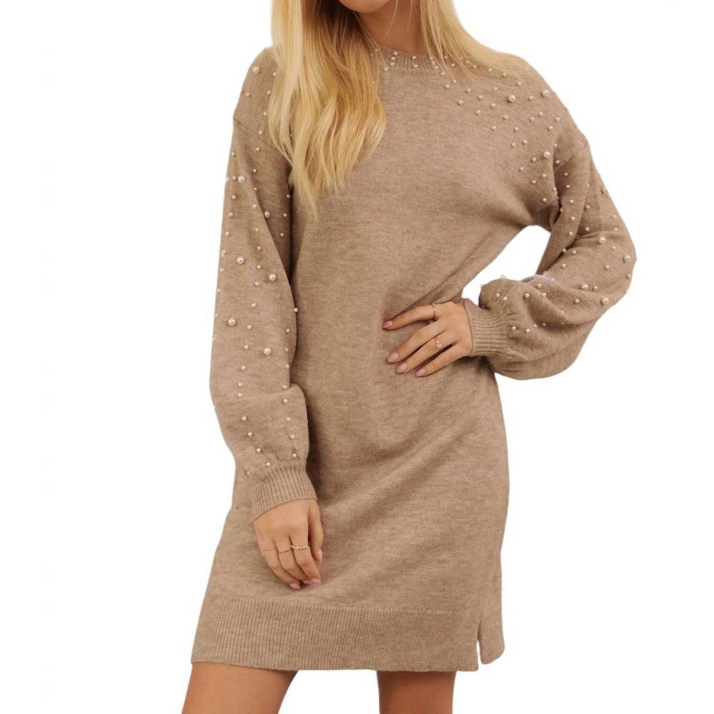 NEW ENDLESS BLU. pearl point sweater dress in heathered beige